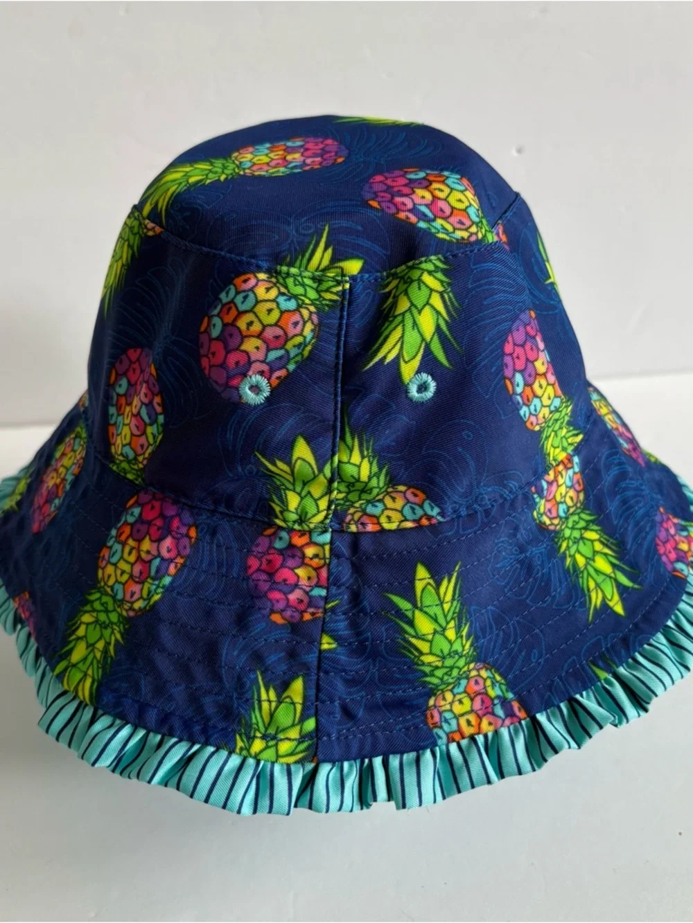 UV Skinz Reversible Pineapple Blue Stripe Bucket Hat UPF50 Resort Cruise Vacay 5